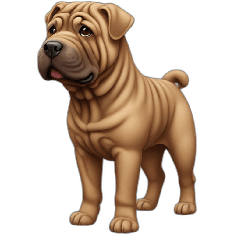 Chocolate shar-pei dog, full body emoji