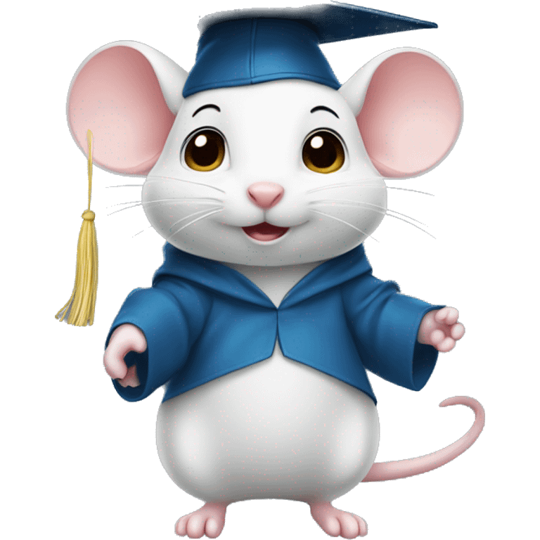 Cute little white mouse in graduation cap and gown emoji