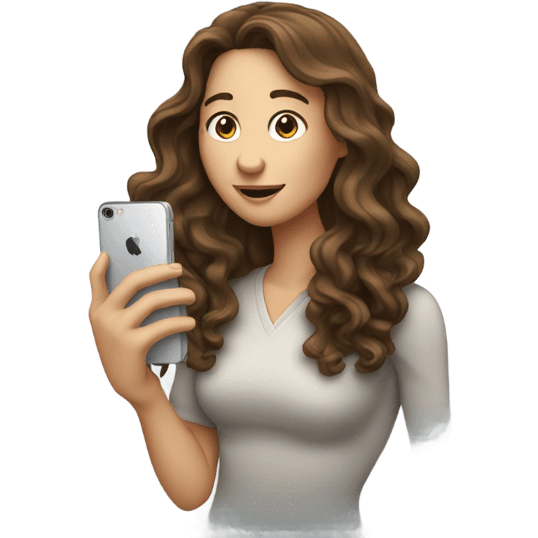 white woman with brown long wavy hair calling emoji