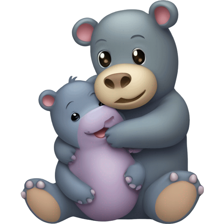 teddy bear hugging a baby hippo emoji