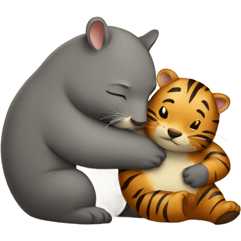 Tiger hugging wombat emoji