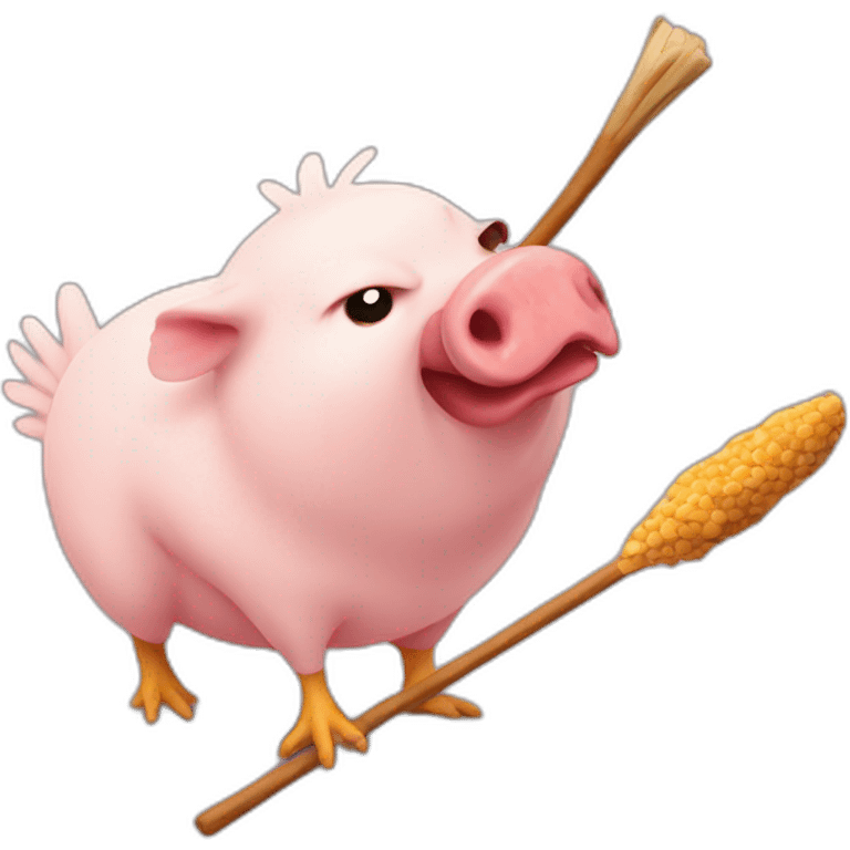 Chicken hitting pig with stick emoji