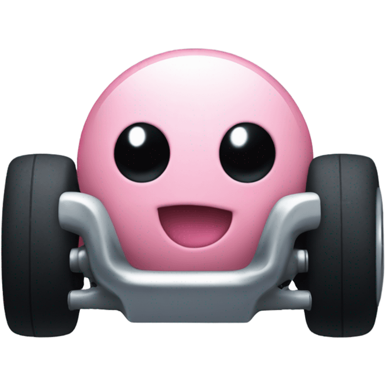 Metal cute black eyes Kirby ball driving on 4 car wheels emoji