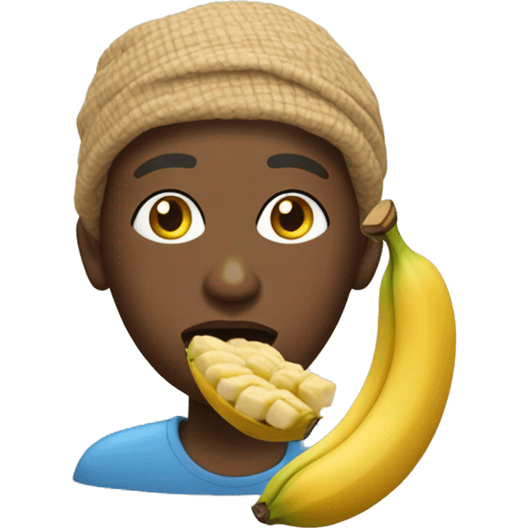 Une personne africaine qui mange du foutou banane sauce graine emoji