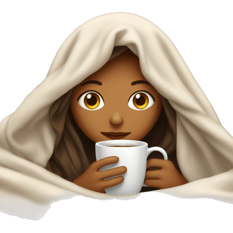 girl inside a blanket sipping coffee eyes closed emoji