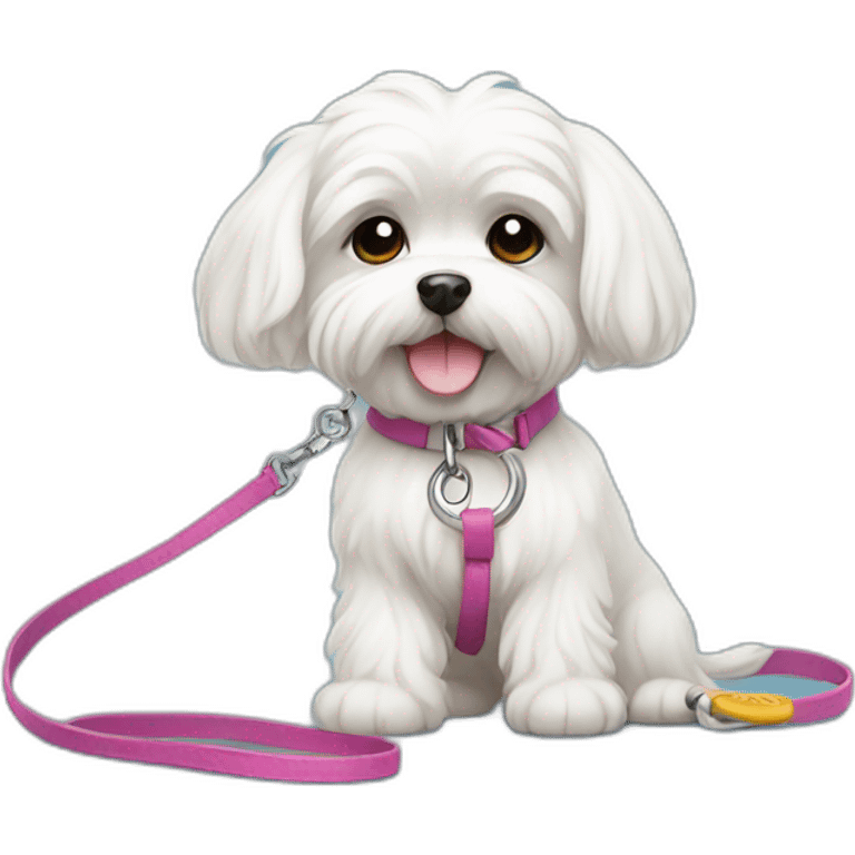 Cute maltese dog on a leash emoji