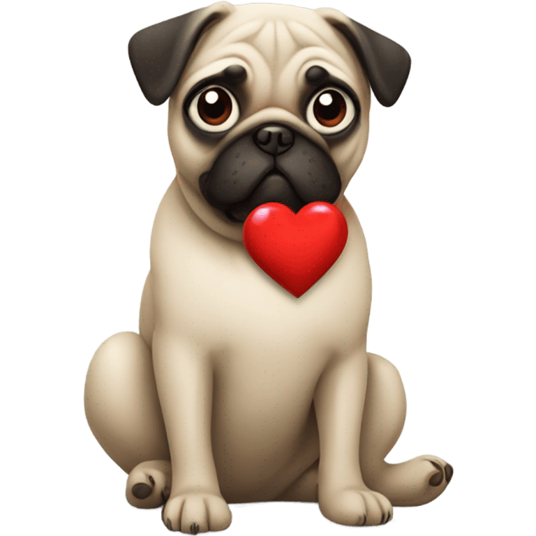 Cute pug holding a heart emoji