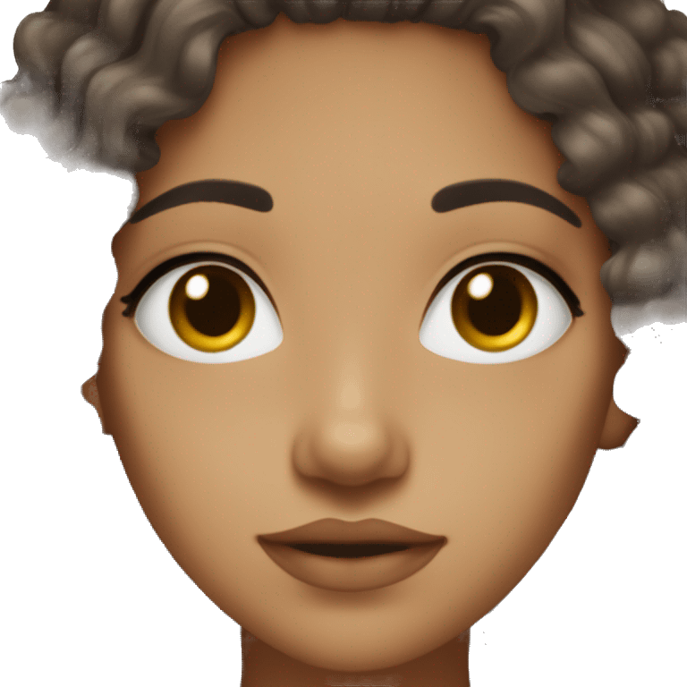 Aesthetic girl with black a bit brownish curly hair, brown eyes and olive brownish skin emoji