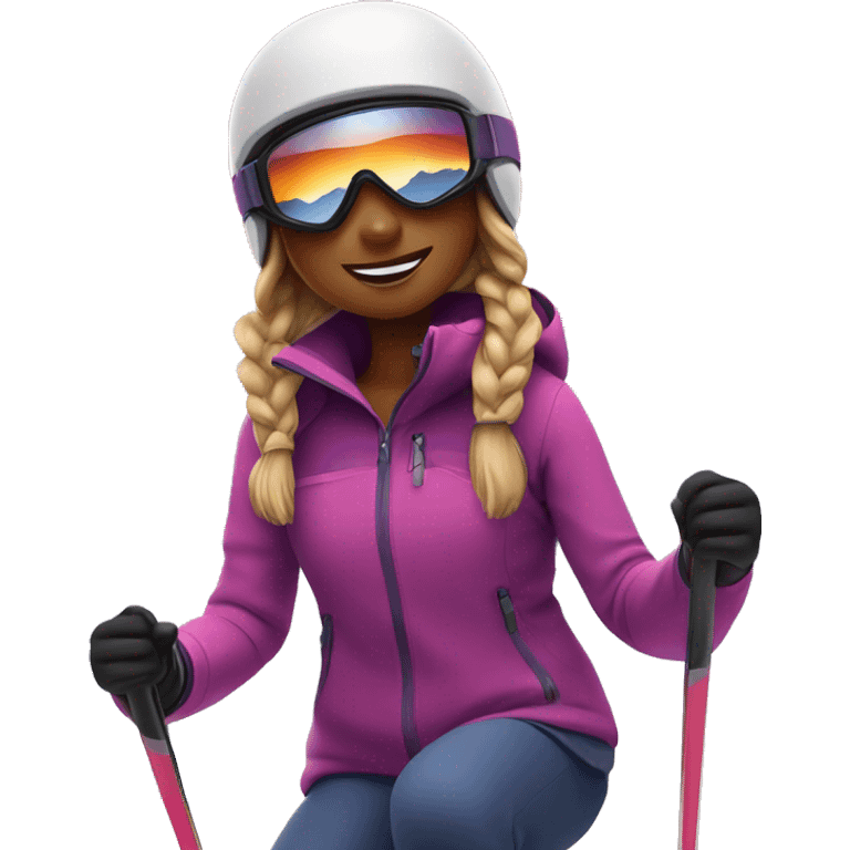 girl skiing on mountain at sunset   emoji