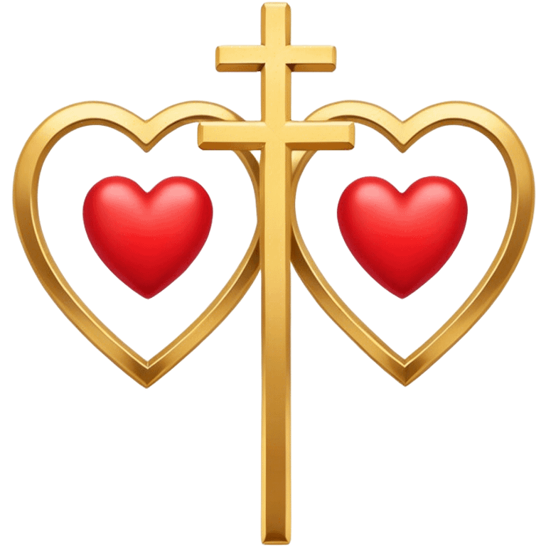 Two red  hearts connected by a simple gold cross  emoji