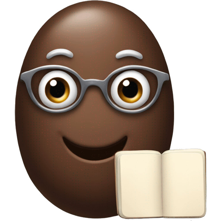 Create an animated, oval-shaped chocolate truffle with expressive eyes, holding a notebook and ready to take an order! emoji