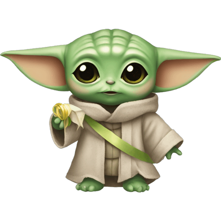 Baby Yoda holding a number 5 ribbon emoji