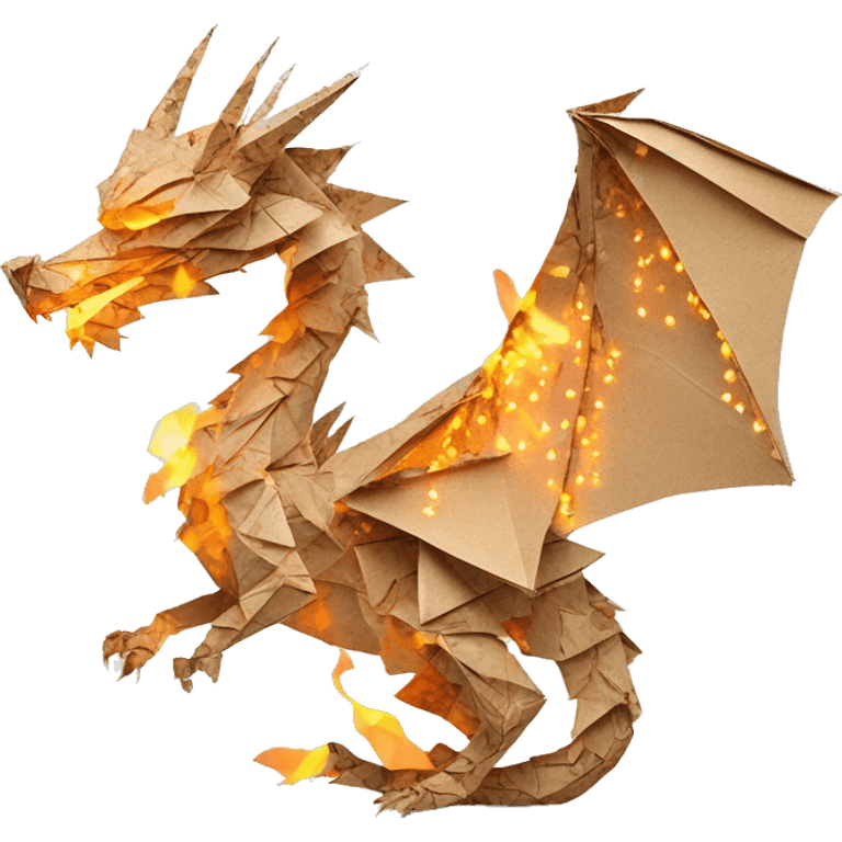 Charred flaming Beige Origami dragon made of newspapers on fire letters on fire burnt paper surrounded by fairy lights swirls covered in dried flowers bokeh floral flowers fire flames emoji