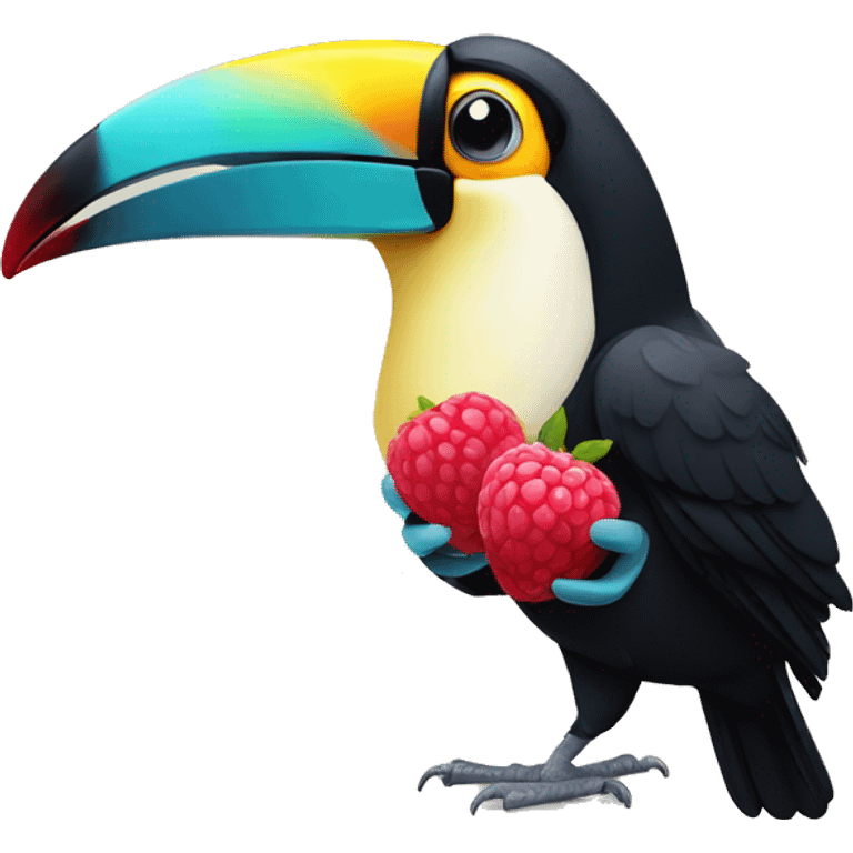 toucan holding a raspberry with its beak emoji