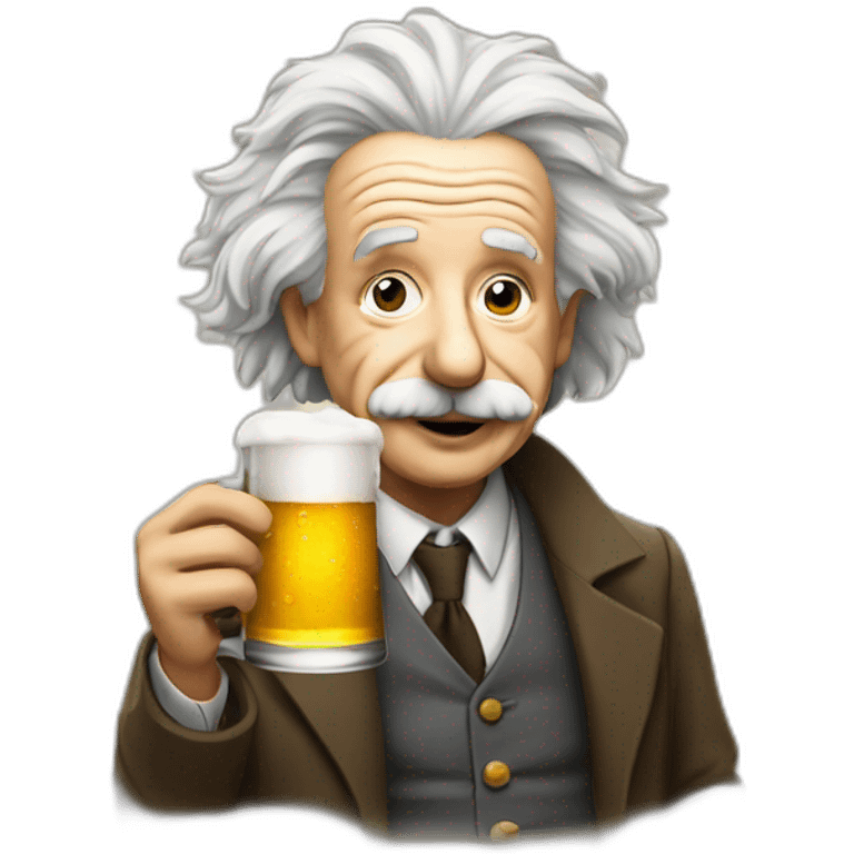 Einstein drinking beer and smoking emoji