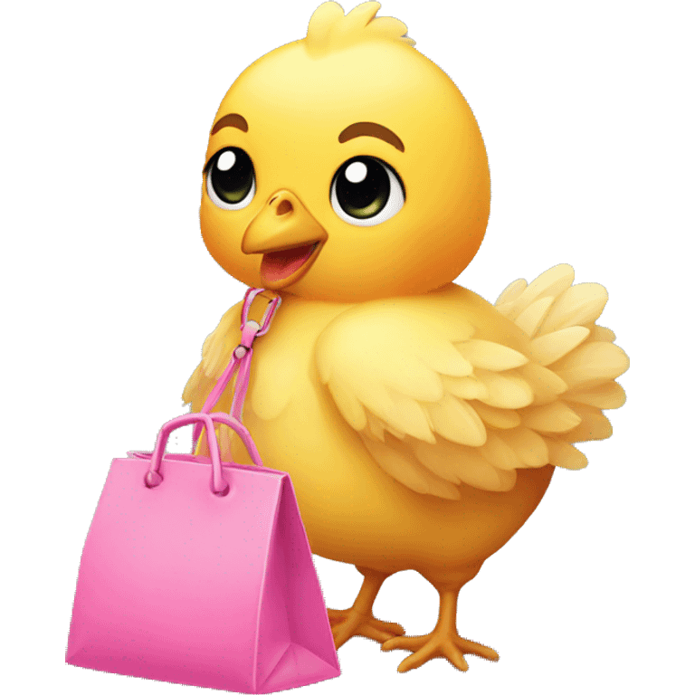 a tiny chicken with a cute pink bag  emoji