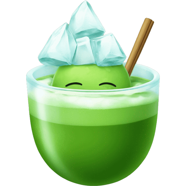 matcha with ice cubes in a cip emoji