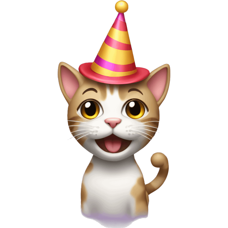 Dancing cat with party hat emoji