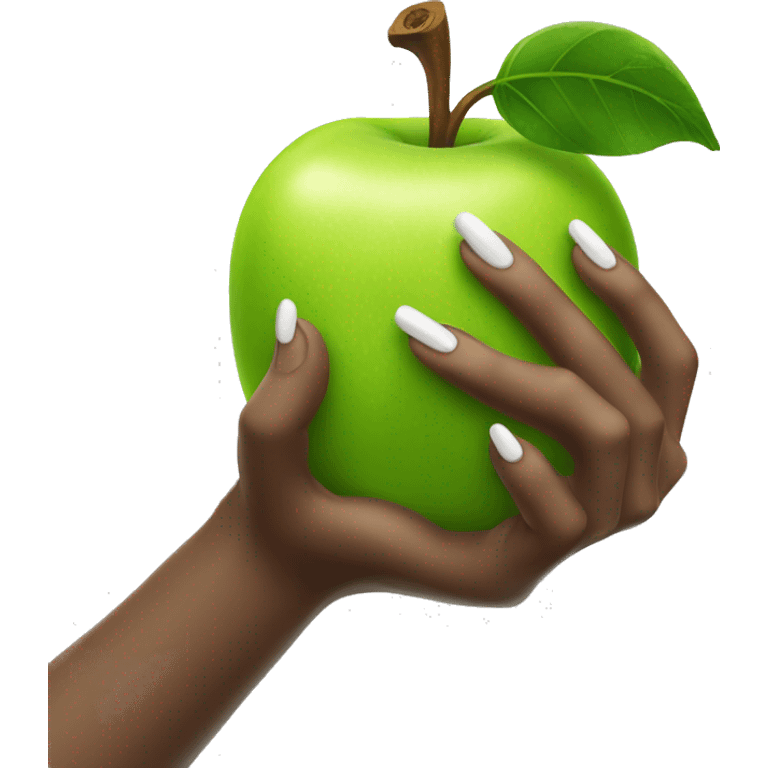 Hand with long nails holding a green apple emoji