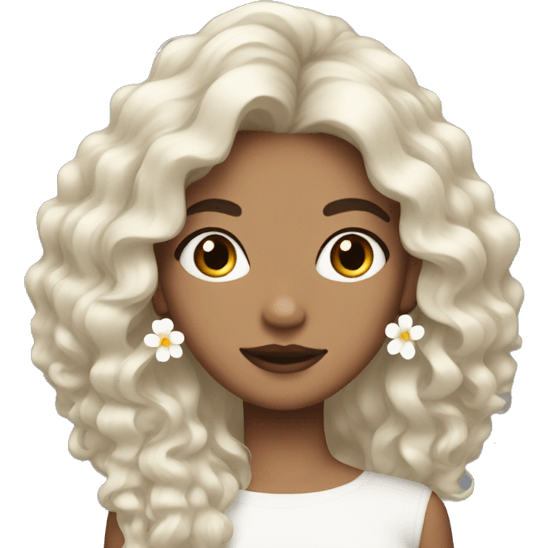 Medium Hair Girl with big white flower earrings emoji