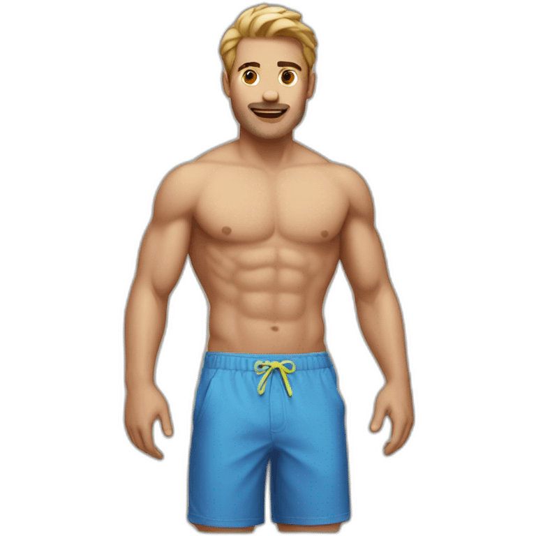 guy with sixpack wearing swim shorts emoji