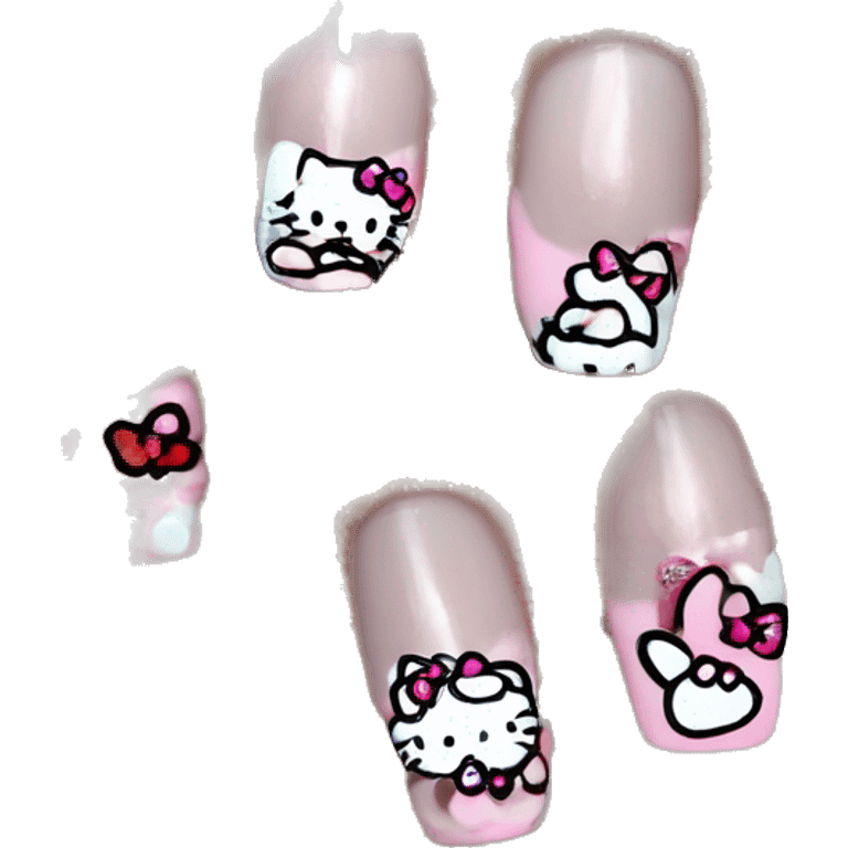 Nails french manicure hello kitty design hand detailed emoji