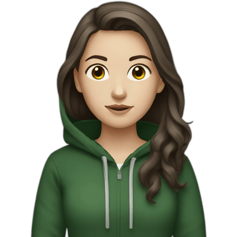 White Girl with darkbrown hair wearing darkgreen Hoodie emoji