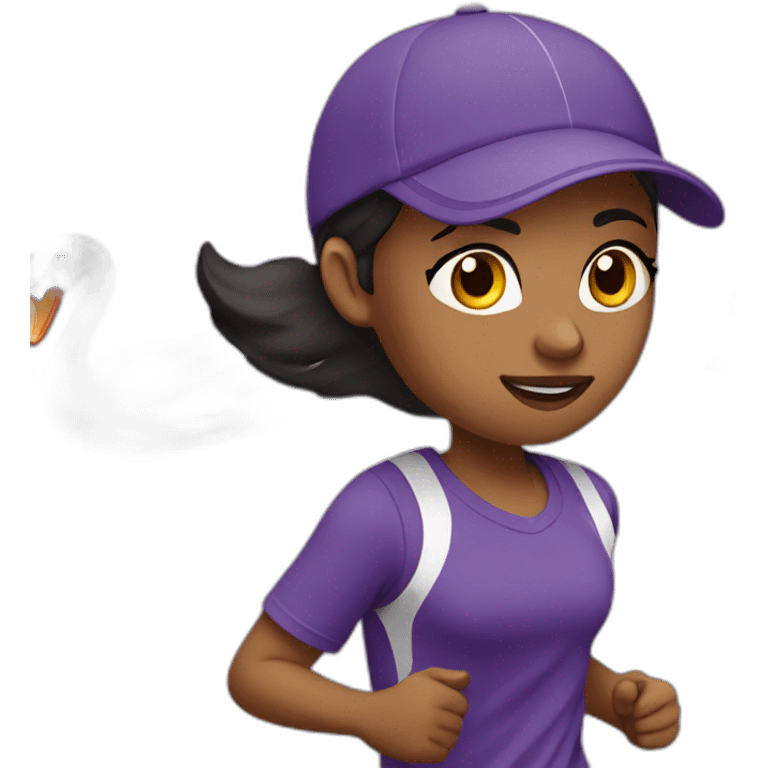 Girl Runner in purple tshirt with swan logo on T-shirt emoji