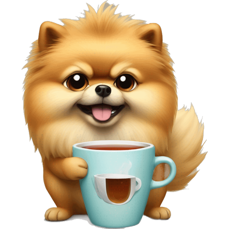 angry pomeranian with cup of tea in his paw emoji