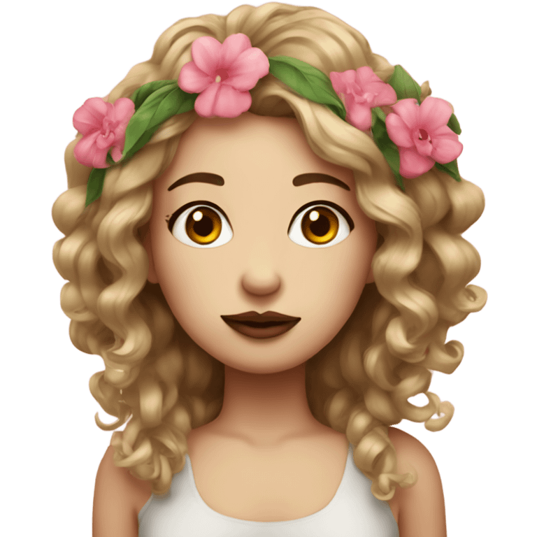 girl with flower hair ornament big lips emoji