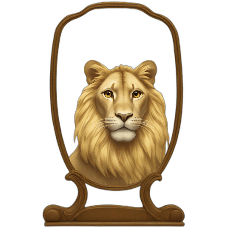 cat on mirror reflecting a lion emoji