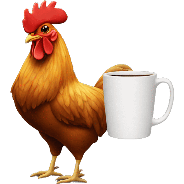 a rooster holding a small coffee cup emoji