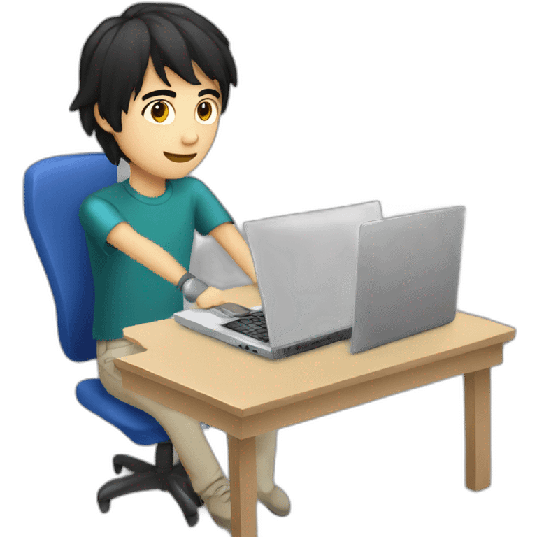 young man black hair and white body with laptop writes code on python emoji