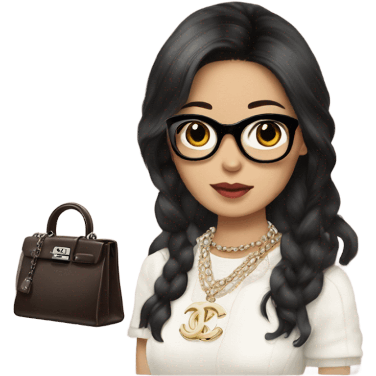 Realistic Dark hair Chanel Asian Girl with Birkin bag and Chanel necklace emoji