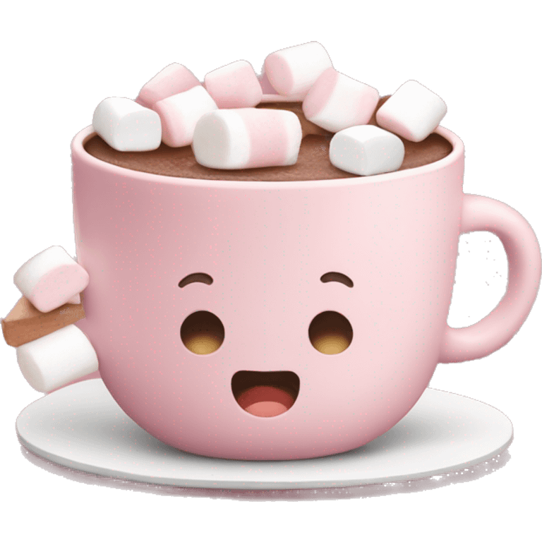 Light Pink mug of hot chocolate with marshmallows  emoji