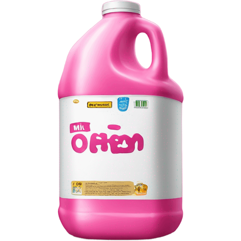 Hot pink gallon of milk with glitter labeled  emoji