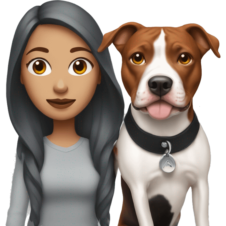 Woman with red hair and her Black and white pitbull  emoji