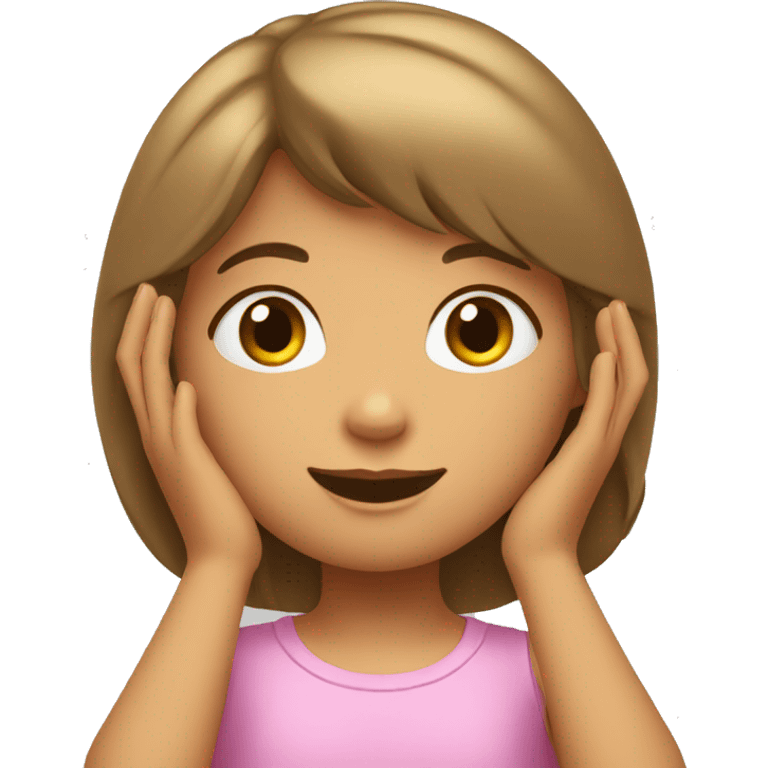 little girl with her hands above her head, her face conveying wonder emoji