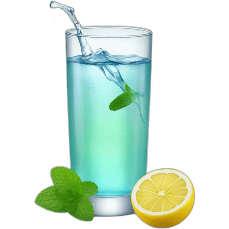 a glass of water with a slice of lemon and mint emoji