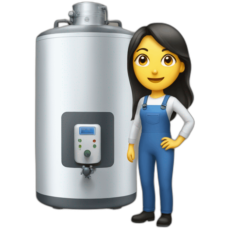 woman worker standing next to a water boiler emoji