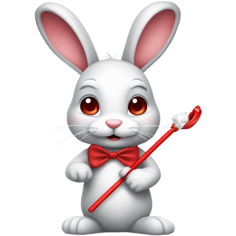 bunny holding a red and white cane with a red diamond emoji