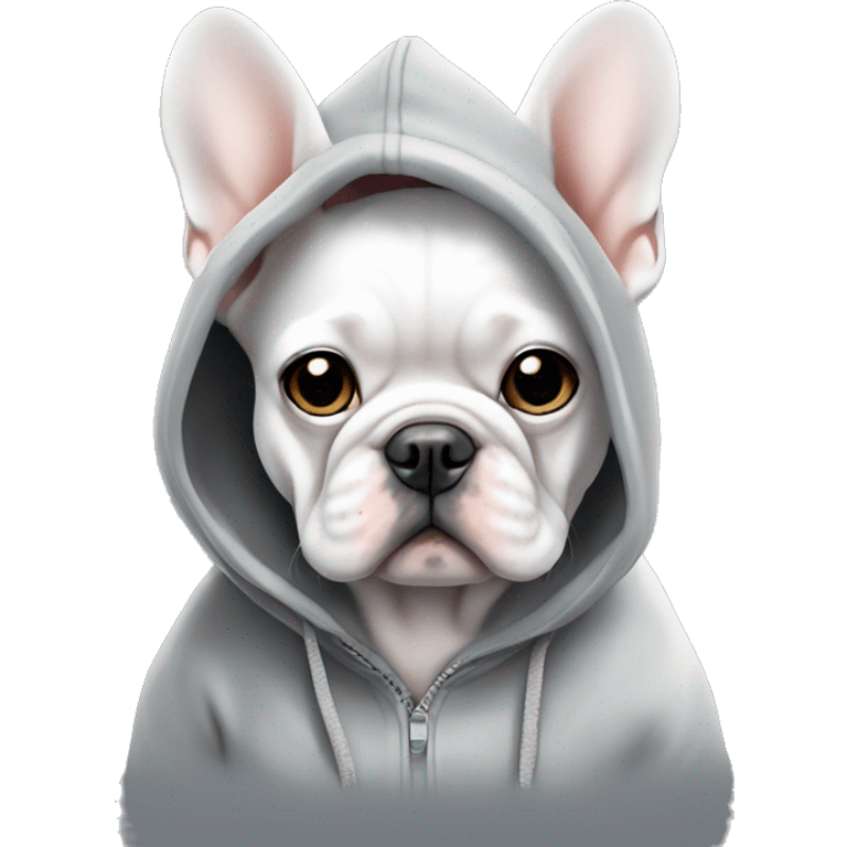 White and grey Frenchie wearing a hoodie emoji