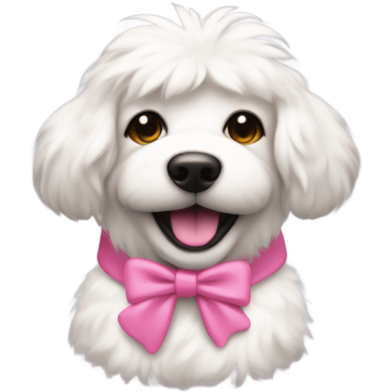 Smiley dog whitw pink bow emoji