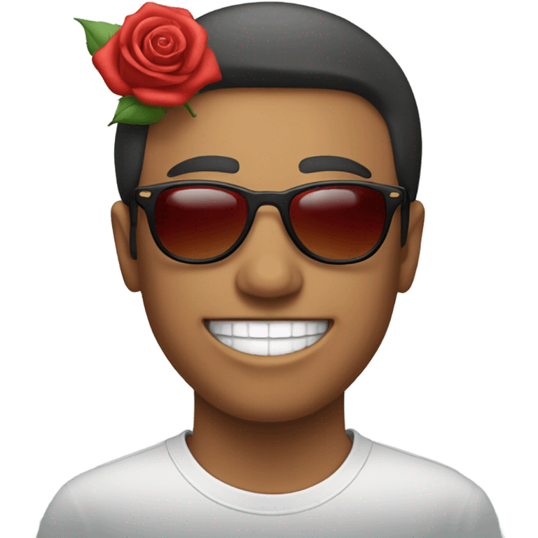 Smiling with sunglasses and a rose in the mouth  emoji