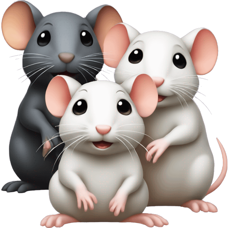 Three differently colored rats are sitting around and whispering emoji