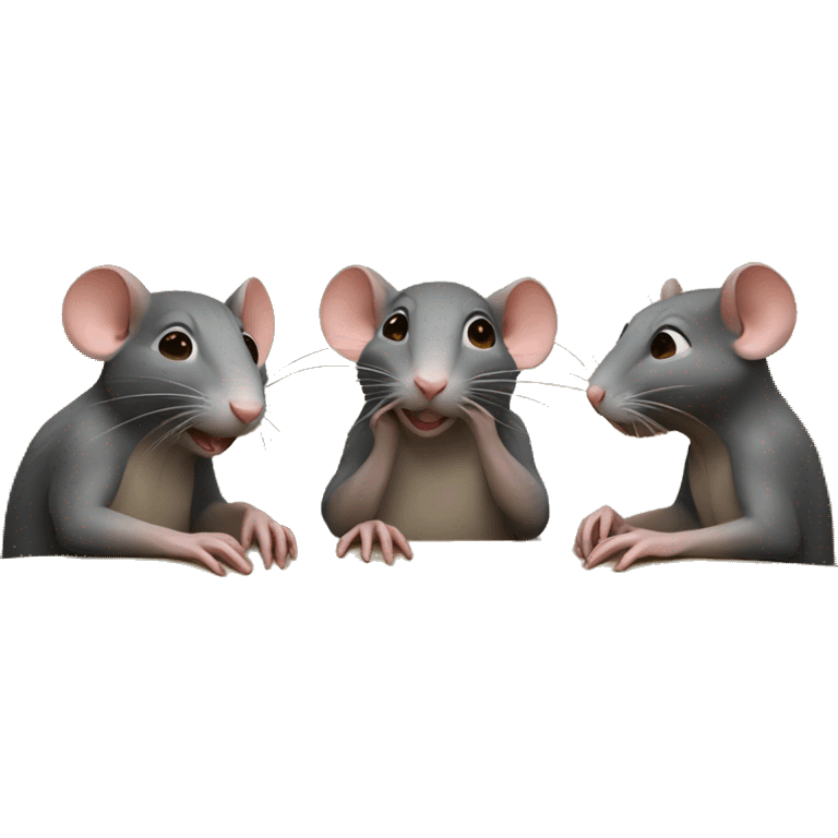 Three different color rats are sitting around a round table and whispering emoji