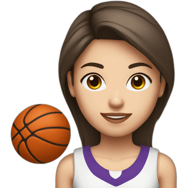 White skin brunette female playing football with basket ball emoji