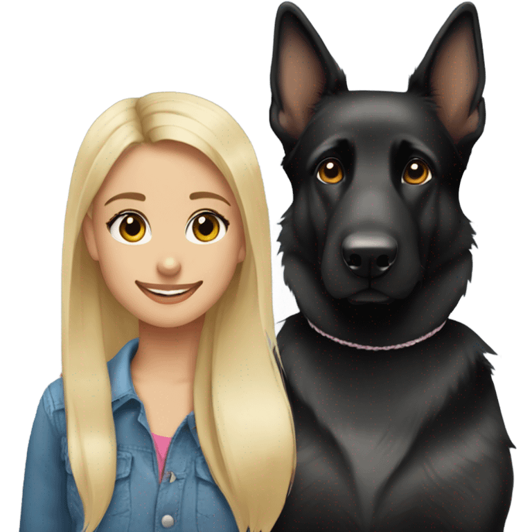 Black german shepherd with cute blonde girl with pony tail emoji