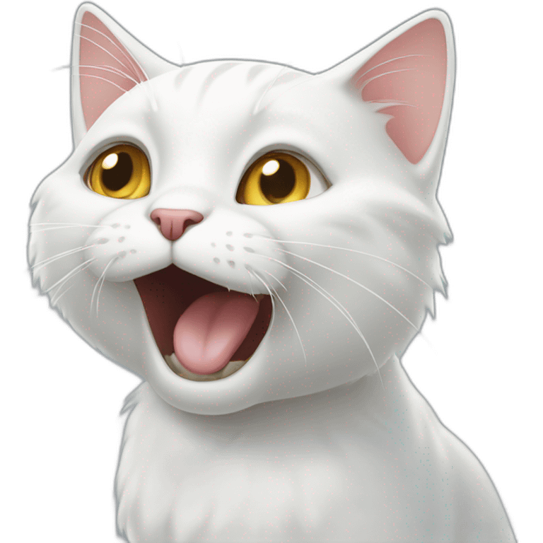 white cat that opens its mouth wide and points its paw towards its mouth emoji