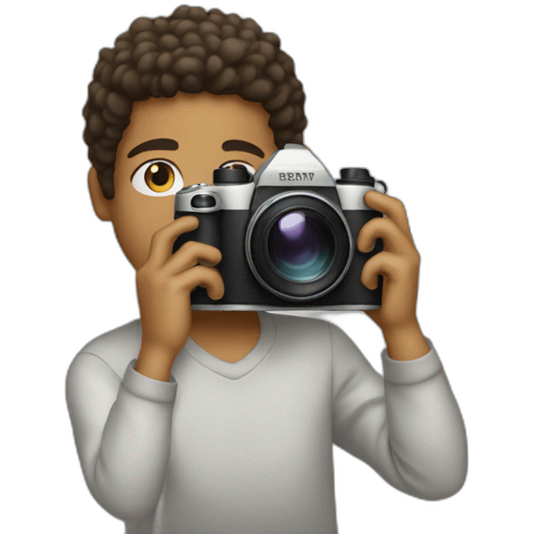 A mulatto boy with straight hair with a old camera  emoji